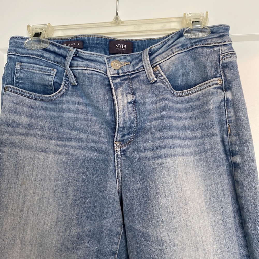NYDJ relaxed straight with frayed hems.